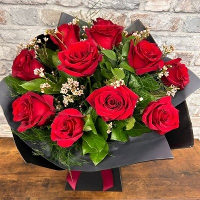 red rose hand-tied Valentine’s bouquet from West Malling Flowers