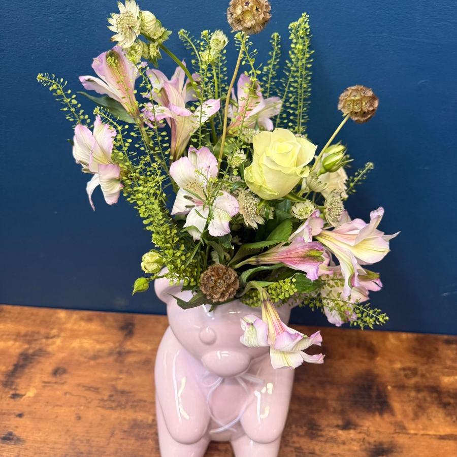Lilac Teddy Bear Vase Arrangement