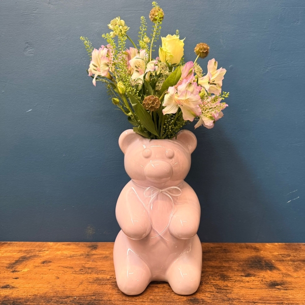 Lilac Teddy Bear Vase Arrangement