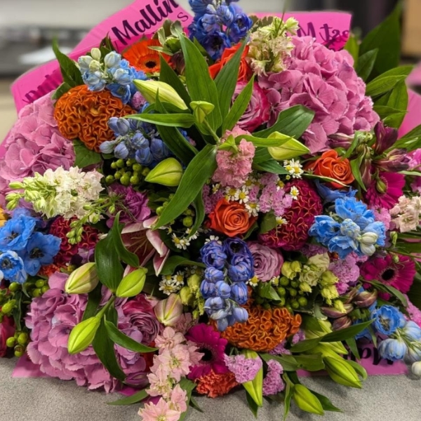 Bex’s luxury florist bouquet with seasonal flowers arranged by a florist