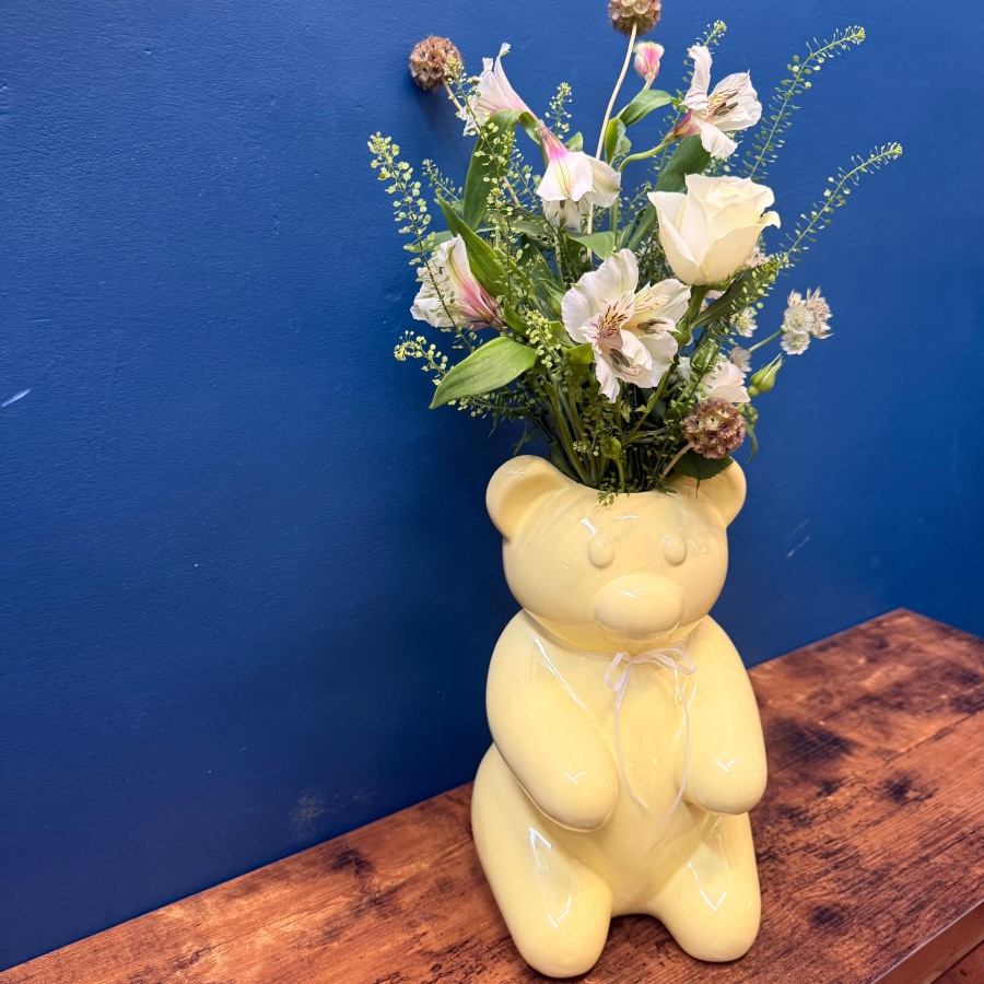 Lemon Teddy Bear Vase Arrangement