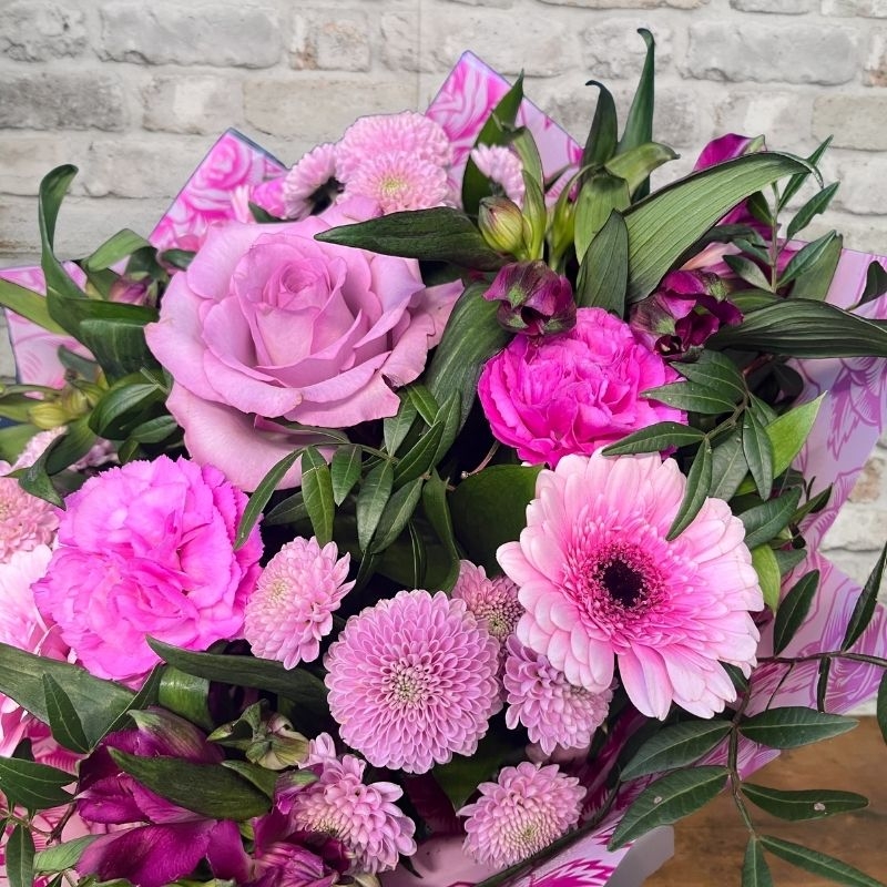 all pink Valentine’s hand-tied bouquet from West Malling Flowers