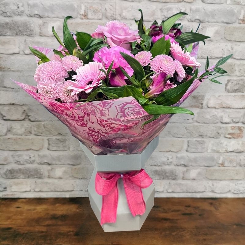 all pink Valentine’s hand-tied bouquet from West Malling Flowers