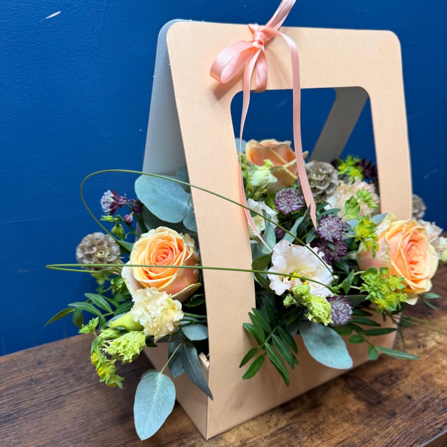 Mother’s Day living card flower arrangement with seasonal flowers in a keepsake gift design, Rome collection West Malling florist