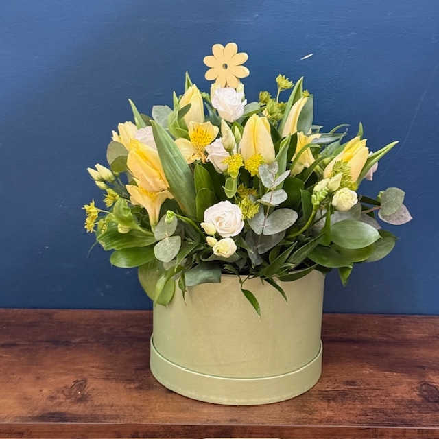 Spring Hat Box Flower Arrangement