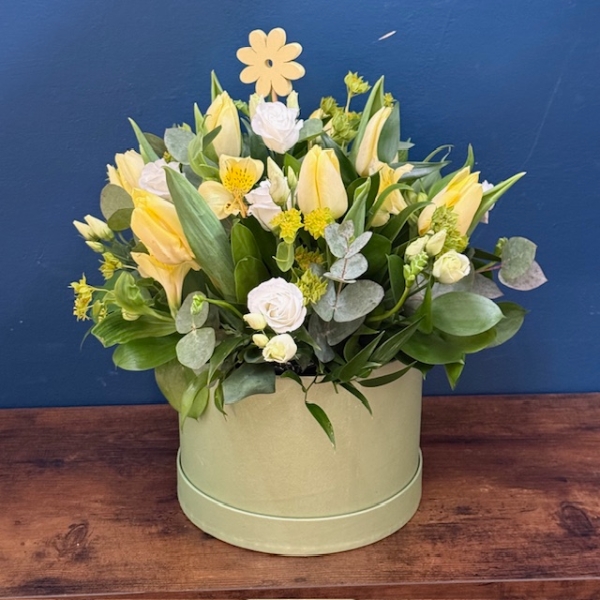 Spring Hat Box Flower Arrangement