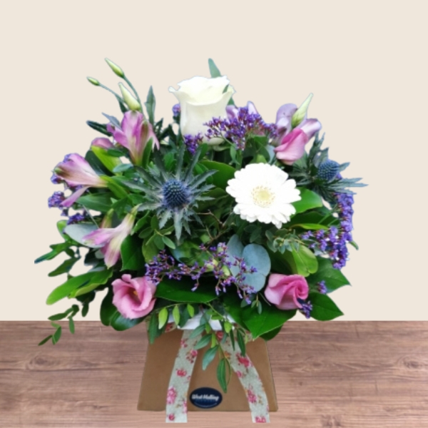 pretty pastel flower gift box arrangement from West Malling Flowers