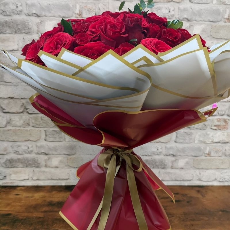 luxury 50 red rose hand-tied bouquet by West Malling Flowers