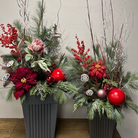 Red & Grey Festive Planters