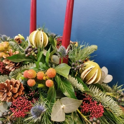 Classic Red & Natural Table Arrangement