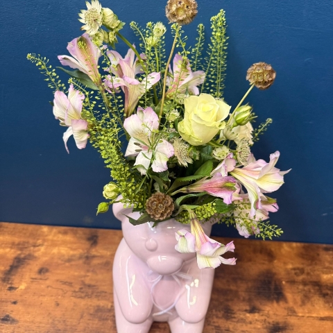 Lilac Teddy Bear Vase Arrangement