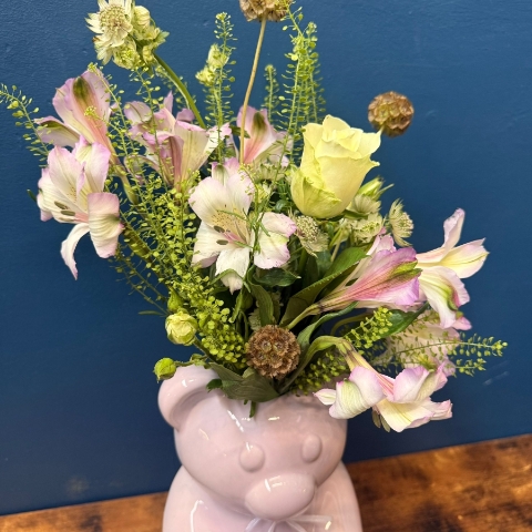 Lilac Teddy Bear Vase Arrangement