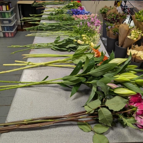 Bex’s luxury florist bouquet with seasonal flowers arranged by a florist
