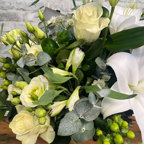 white and green Valentine’s hand-tied bouquet from West Malling Flowers