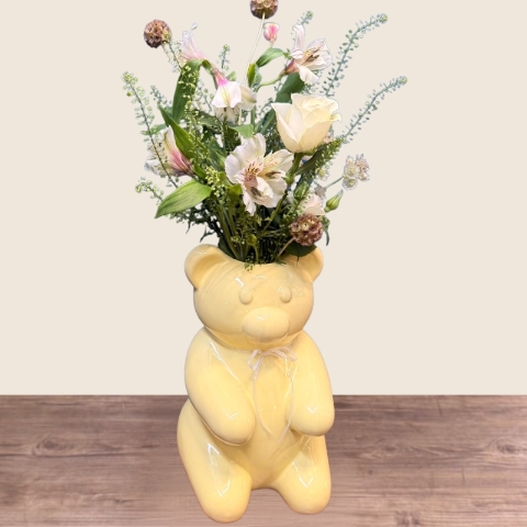 Lemon Teddy Bear Vase Arrangement