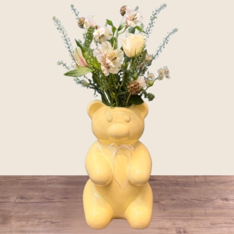 Lemon Teddy Bear Vase Arrangement