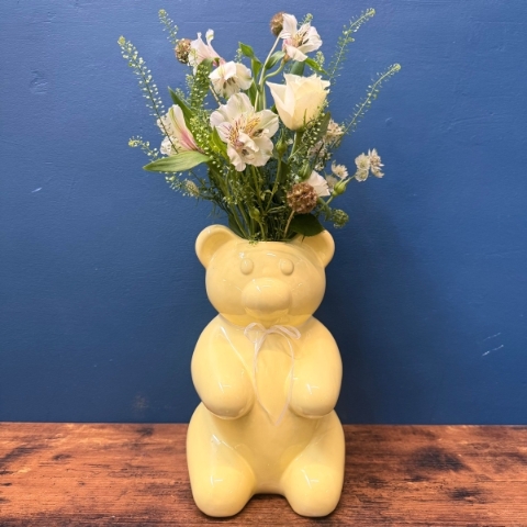 Lemon Teddy Bear Vase Arrangement