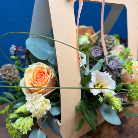 Mother’s Day living card flower arrangement with seasonal flowers in a keepsake gift design, Rome collection West Malling florist