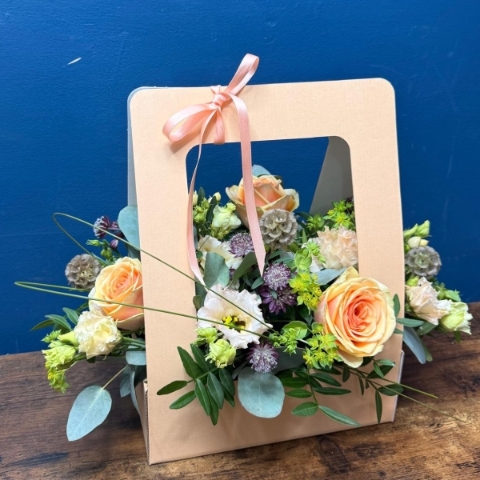 Mother’s Day living card flower arrangement with seasonal flowers in a keepsake gift design, Rome collection West Malling florist