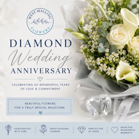 Diamond wedding anniversary bouquet flowers by West Malling Flowers