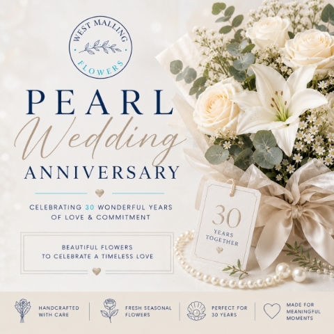 Pearl wedding anniversary flower bouquet by West Malling Flowers