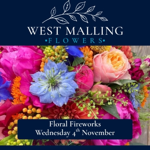 Bright contemporary bouquet created using a floral framework with colourful seasonal flowers and textured grasses inspired by Bonfire Night.