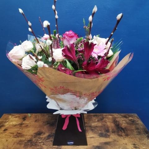 pale pink and cerise hand-tied bouquet West Malling Flowers