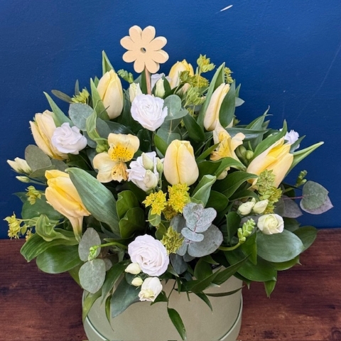 Spring Hat Box Flower Arrangement