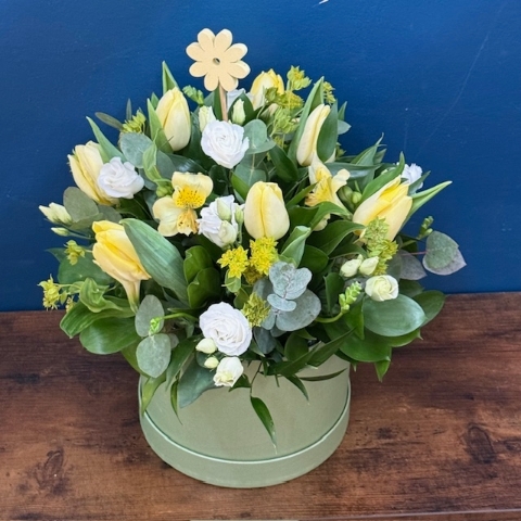 Spring Hat Box Flower Arrangement