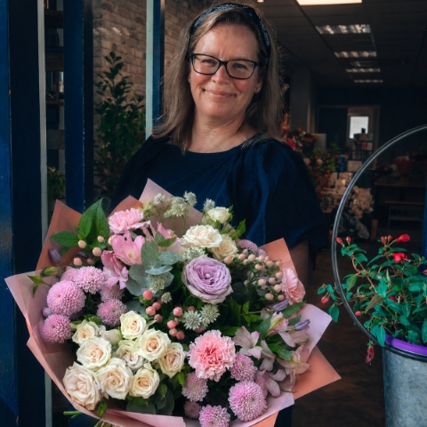 Nikki’s florist choice just because bouquet with seasonal flowers