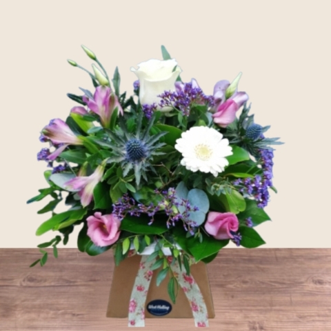 pretty pastel flower gift box arrangement from West Malling Flowers