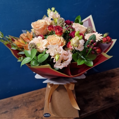Deluxe Rome Mother’s Day hand tied bouquet with rich seasonal flowers and lush texture, handcrafted by a West Malling florist