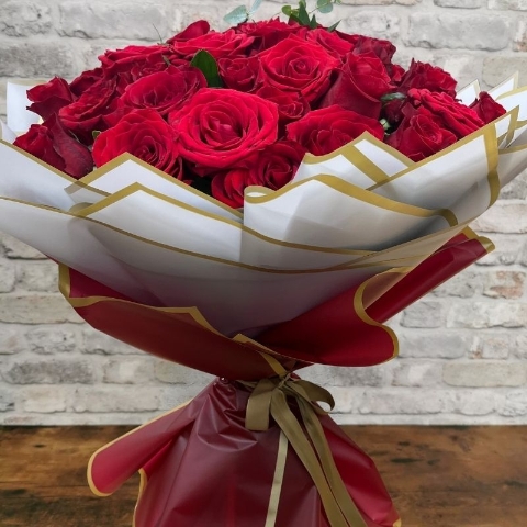 luxury 50 red rose hand-tied bouquet by West Malling Flowers